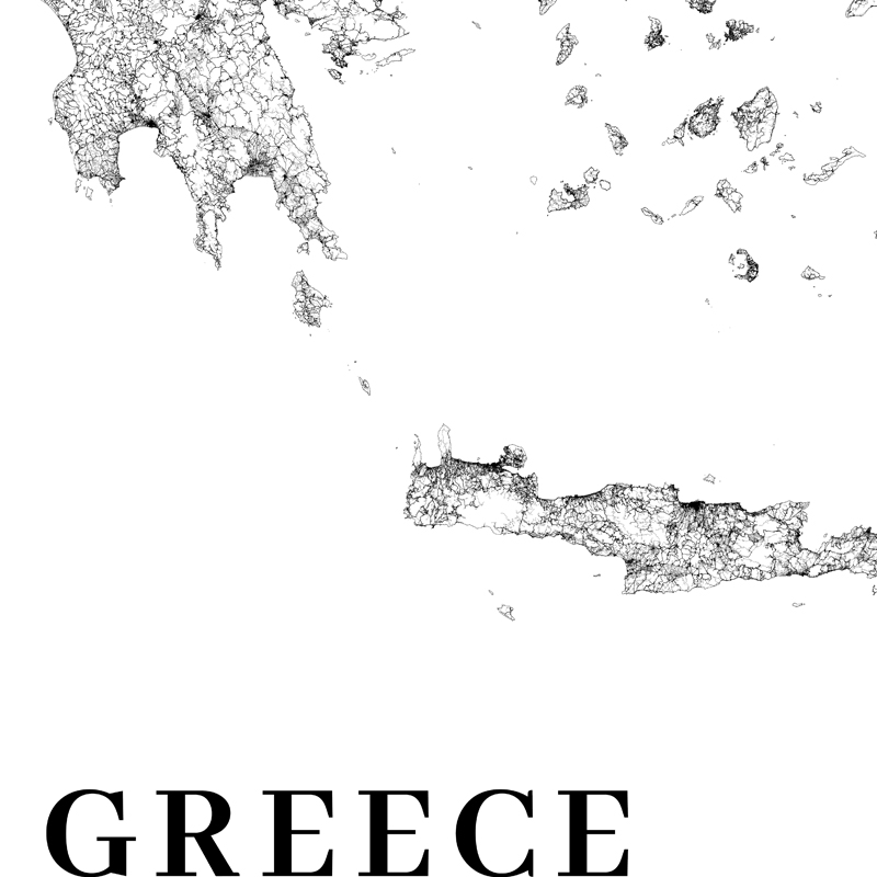 Greece Road Map Poster Black a - Custom Star Map ulasan dan harga