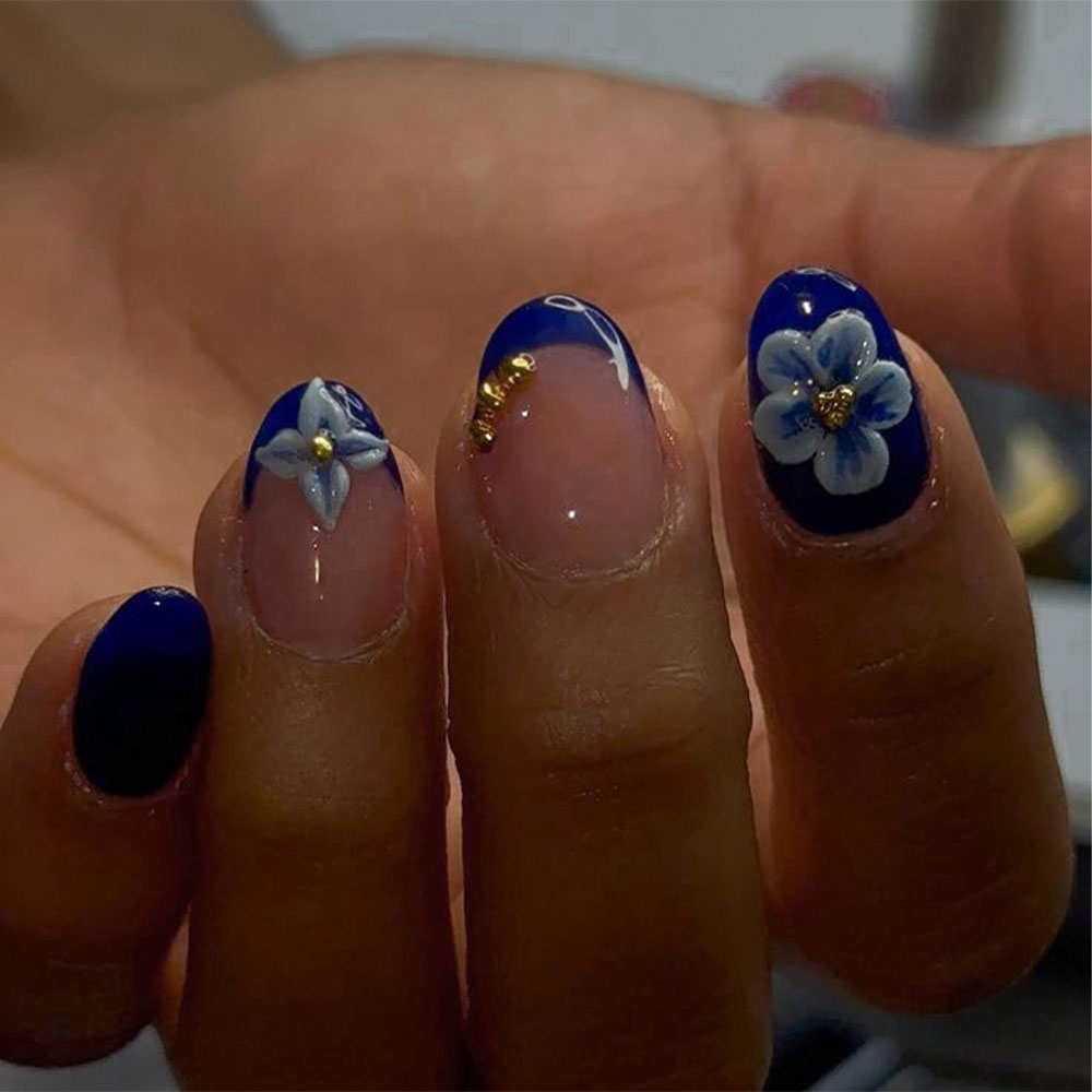 24pcs Short Oval 3D Gel Nail S - Pressed Flower Art ulasan dan harga