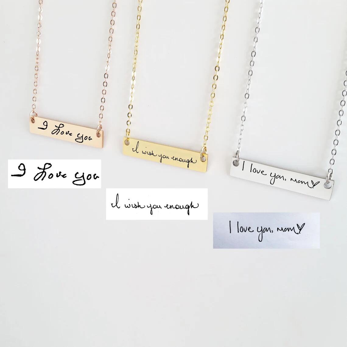 Actual Handwriting Bar Necklac - Handwriting Necklace Bar ulasan dan harga